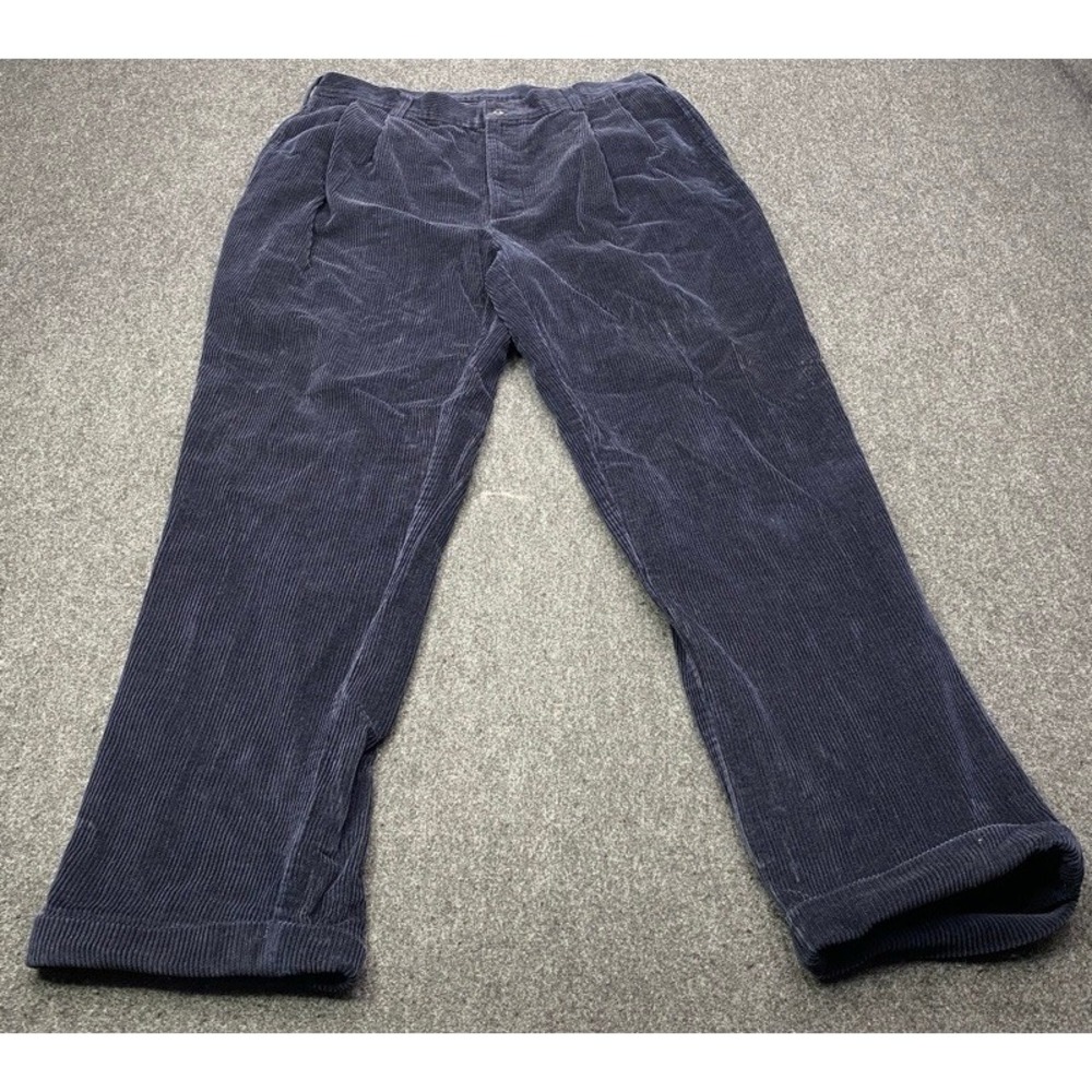 Jos. A. Bank Pants Mens 36 Navy Blue Pleated Corduroy Cuffed Straight Leg